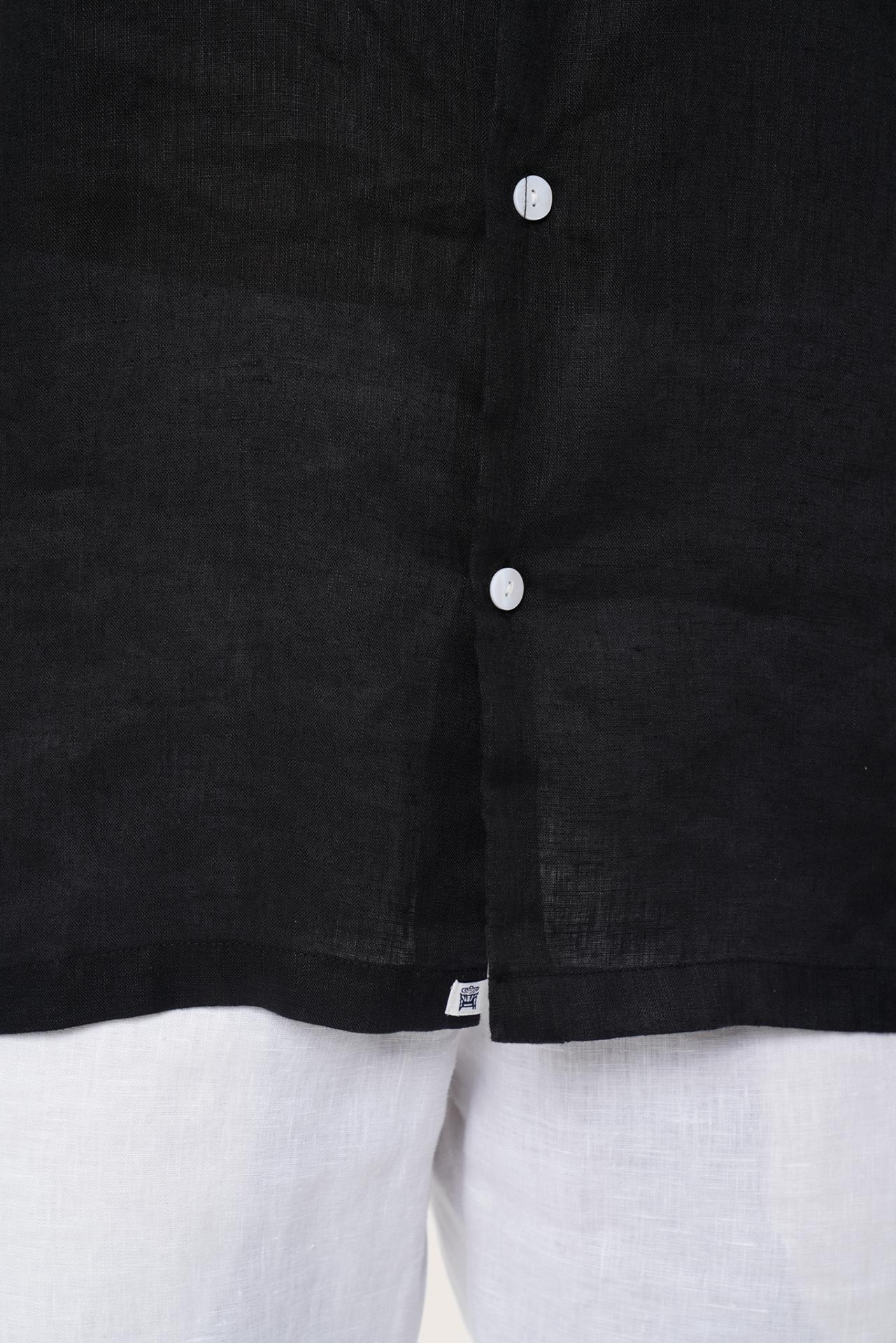 Men's resortwear styling featuring the Mori Short Sleeve Linen Shirt in Black by By The Sea Bali