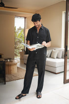 Full view of the Mori Black Linen Shirt — a timeless warm-weather essential by By The Sea Bali