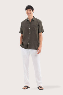 By The Sea Bali Mori Short Sleeve Linen Shirt Brown — breathable linen shirt with a relaxed short-sleeve silhouette