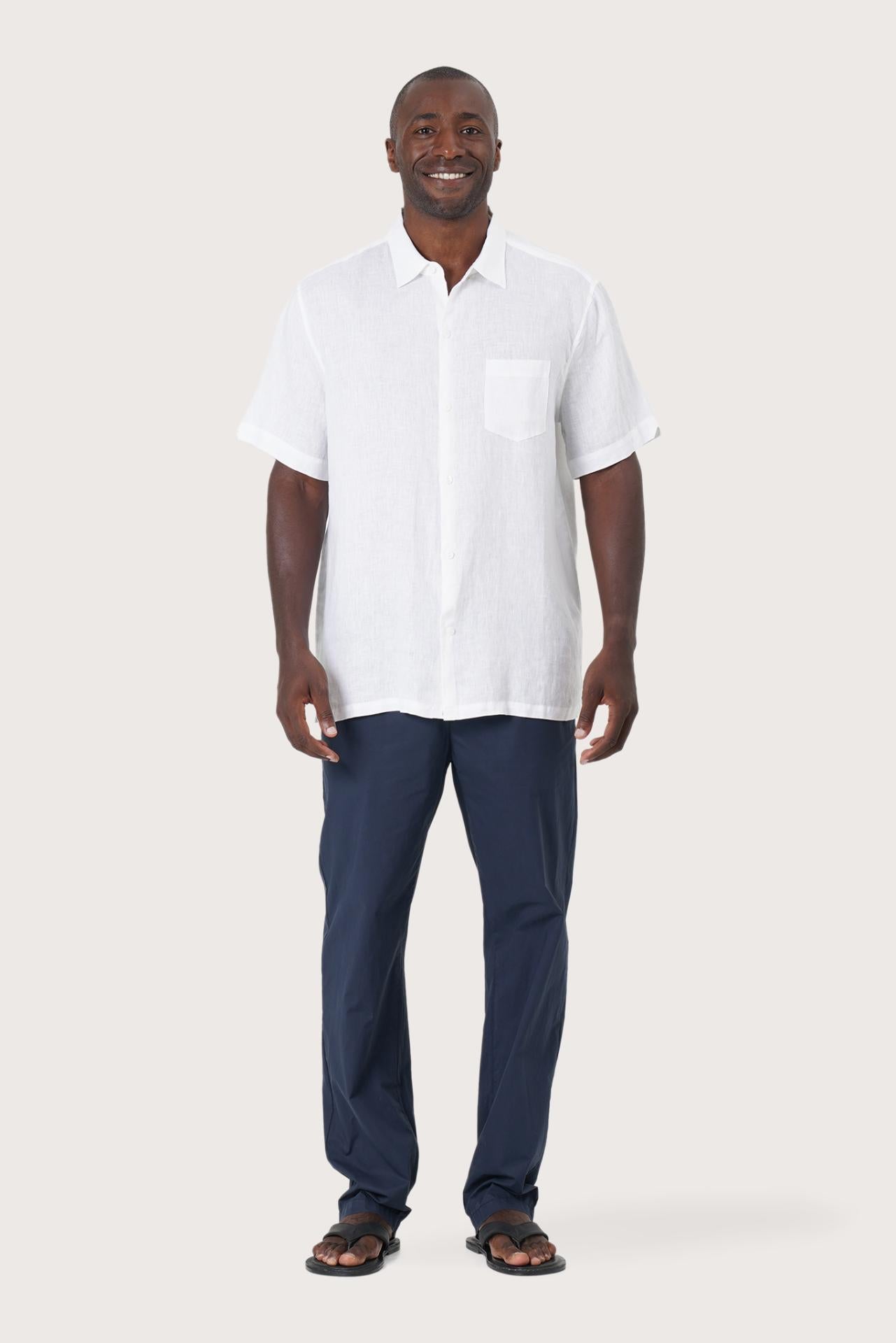 By The Sea Bali Mori Short Sleeve Linen Shirt in White — breathable linen shirt with a relaxed short-sleeve silhouette