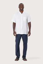 By The Sea Bali Mori Short Sleeve Linen Shirt in White — breathable linen shirt with a relaxed short-sleeve silhouette