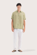 By The Sea Bali Mori Short Sleeve Linen Shirt Green — breathable linen shirt with a relaxed short-sleeve silhouette