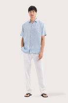 By The Sea Bali Mori Short Sleeve Linen Shirt Light Blue — breathable linen shirt with a relaxed short-sleeve silhouette