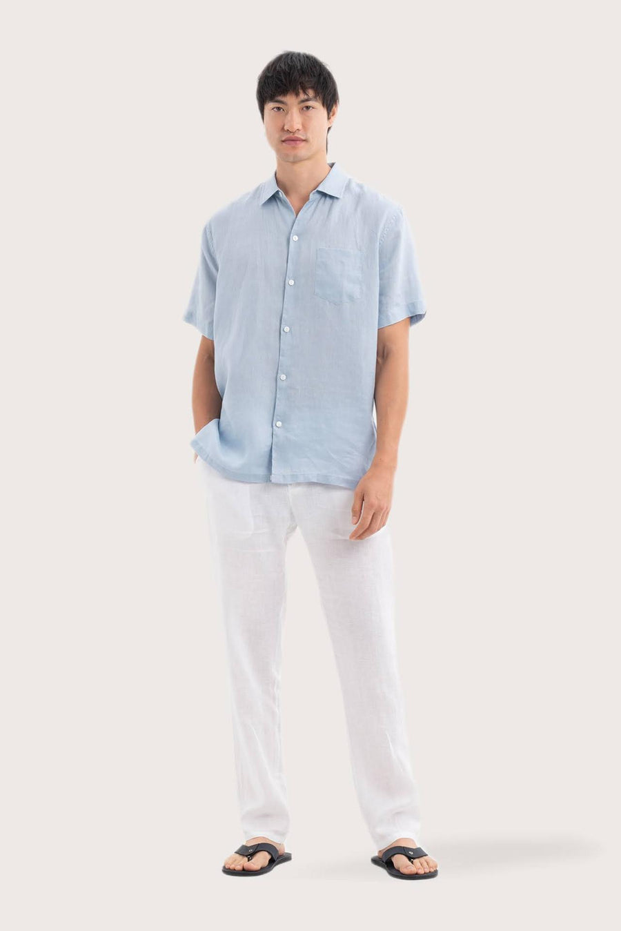 Mori Short Sleeve Linen Shirt Light Blue