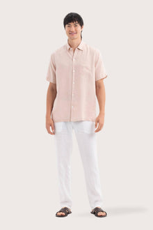 By The Sea Bali Mori Short Sleeve Linen Shirt Light Pink — breathable linen shirt with a relaxed short-sleeve silhouette