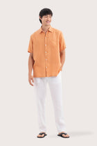 By The Sea Bali Mori Short Sleeve Linen Shirt Orange — breathable linen shirt with a relaxed short-sleeve silhouette