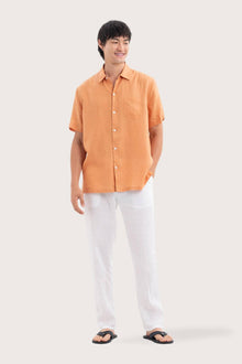 By The Sea Bali Mori Short Sleeve Linen Shirt Orange — breathable linen shirt with a relaxed short-sleeve silhouette