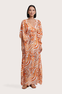 By The Sea Bali Nami Kaftan in Leopard Orange featuring an elegant flowing resort silhouette