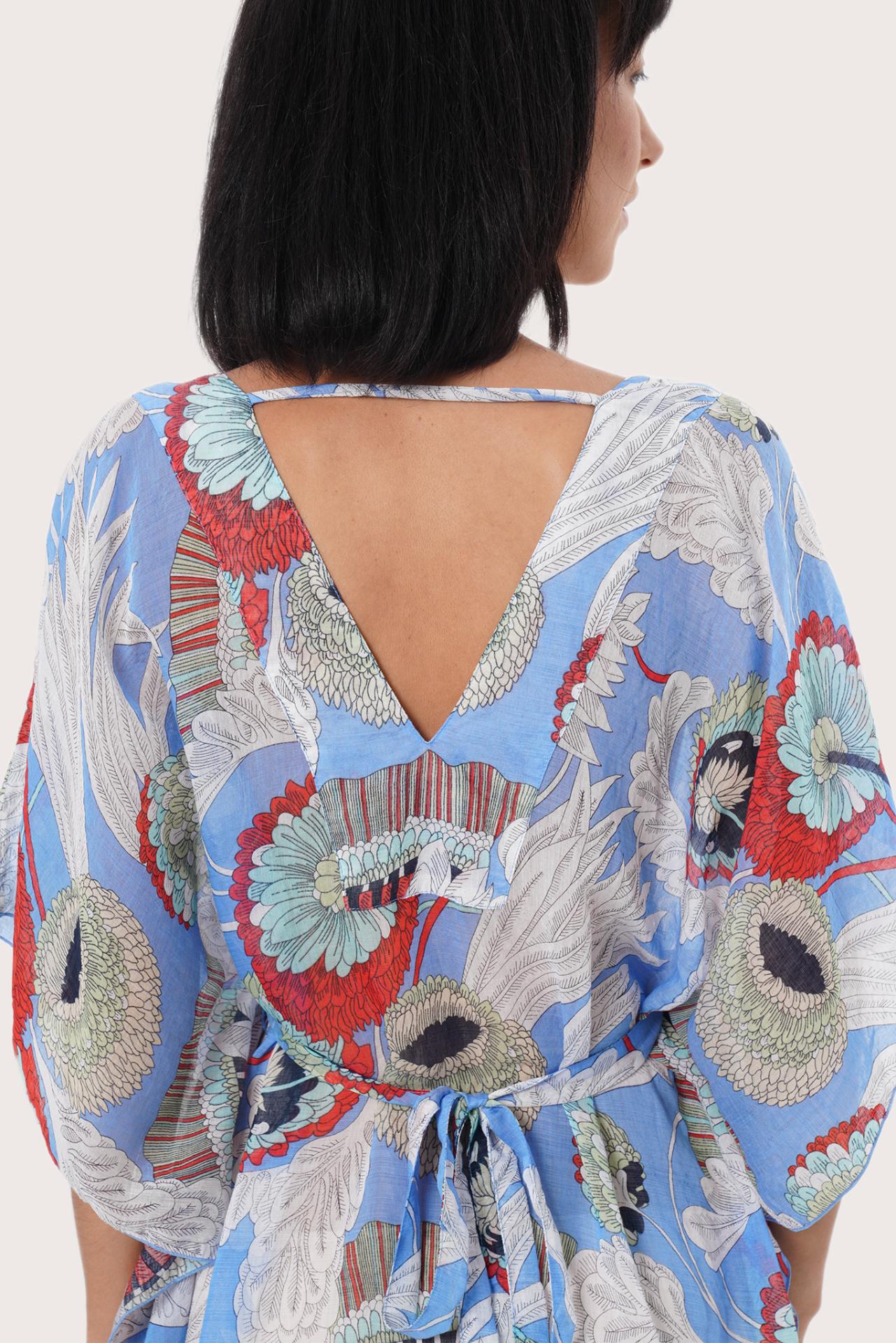 Detailed back view highlighting the Zinnia print and flowing silhouette
