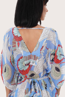 Detailed back view highlighting the Zinnia print and flowing silhouette