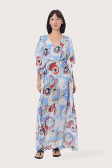 Model wearing the light blue Zinnia Nami kaftan by By The Sea Bali