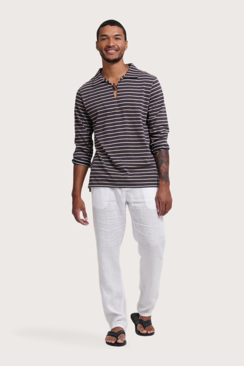 By The Sea Bali Nautical Stripe Pullover Stripes in Brown – refined men's resort tee with a relaxed, contemporary silhouette