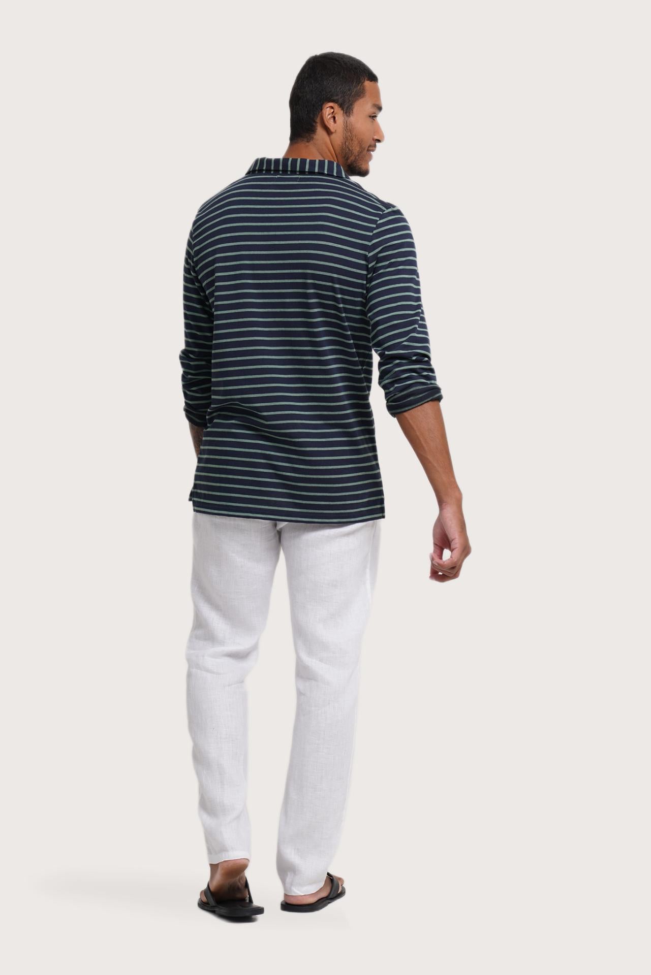Back view of the By The Sea Bali Nautical Stripe Pullover Stripes in Navy – clean tailoring and refined craftsmanship