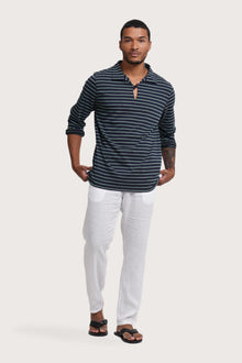 By The Sea Bali Nautical Stripe Pullover Stripes in Navy – refined men's resort tee with a relaxed, contemporary silhouette