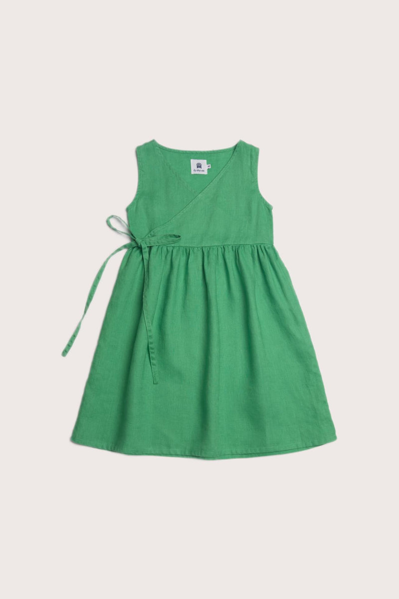 Ortun Linen Kids Dress in Green designed for carefree island adventures