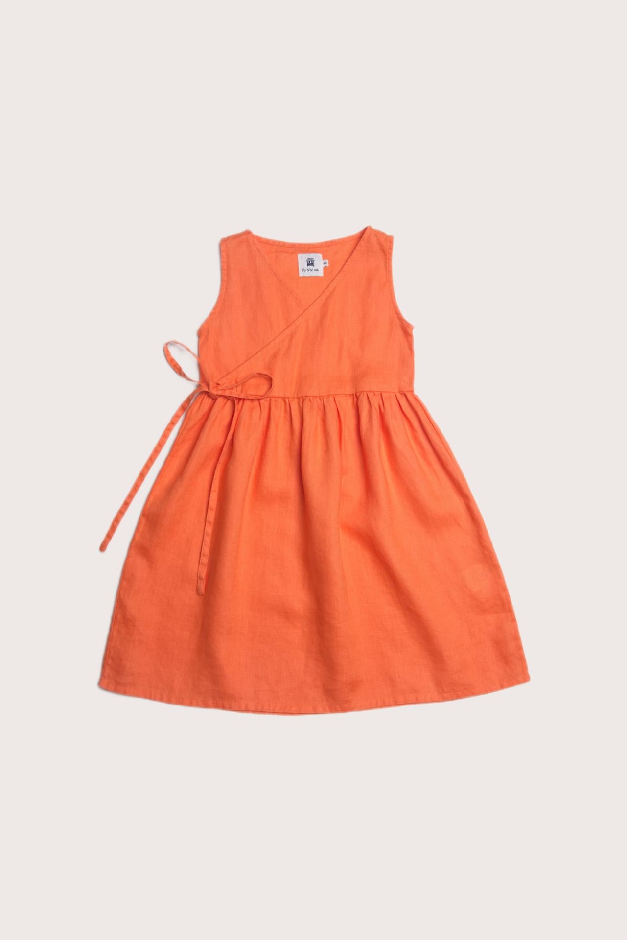 Ortun Linen Kids Dress in Orange designed for carefree island adventures