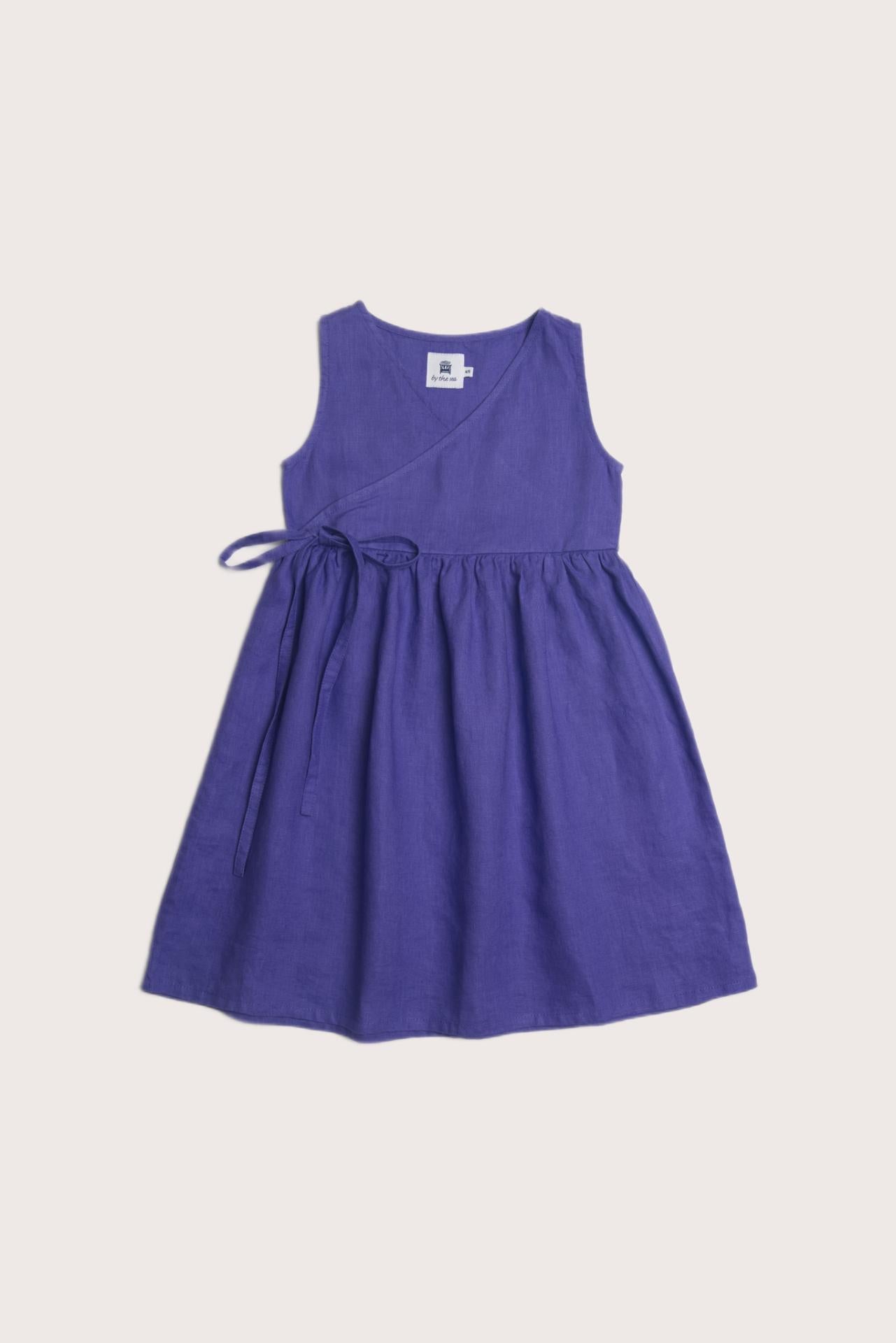 By The Sea Bali Ortun Linen Kids Dress in Purple with a relaxed and elegant summer silhouette
