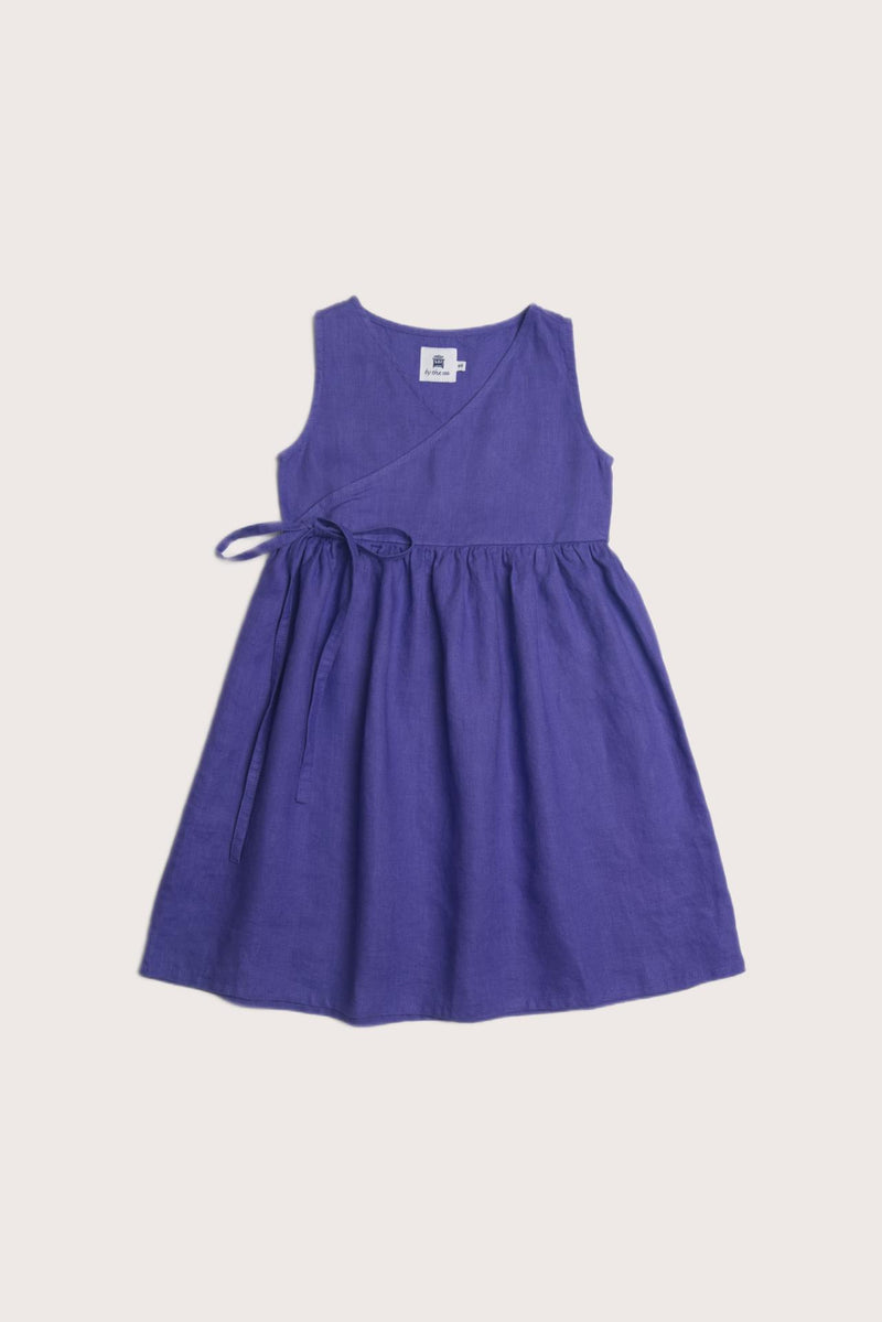 By The Sea Bali Ortun Linen Kids Dress in Purple with a relaxed and elegant summer silhouette