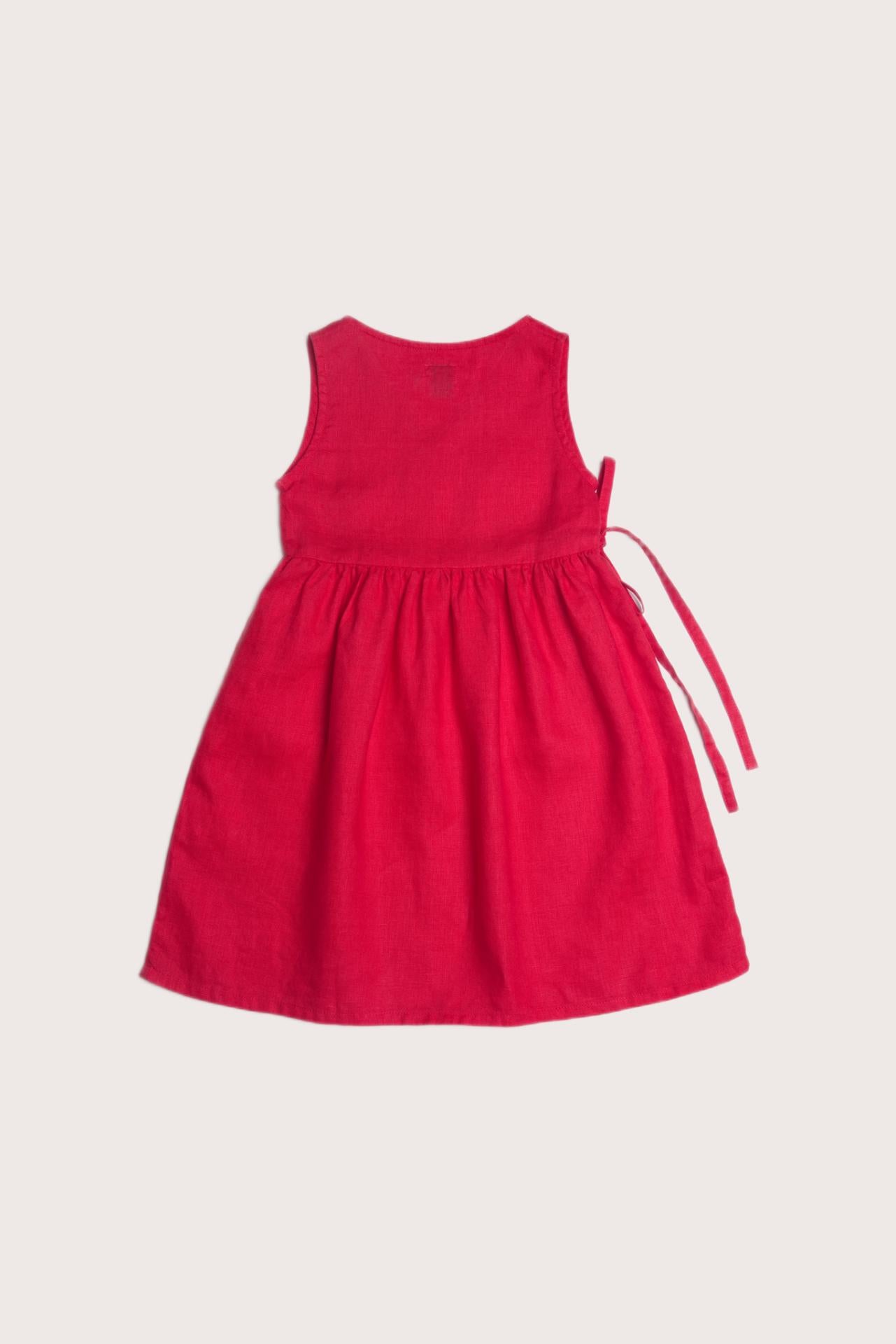 Graceful back view of the Ortun Linen Kids Dress in Red
