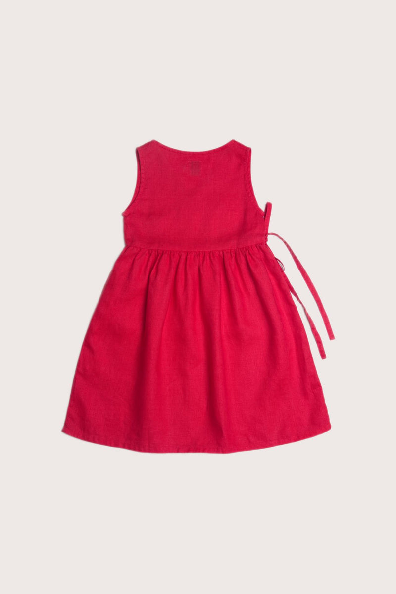 Graceful back view of the Ortun Linen Kids Dress in Red