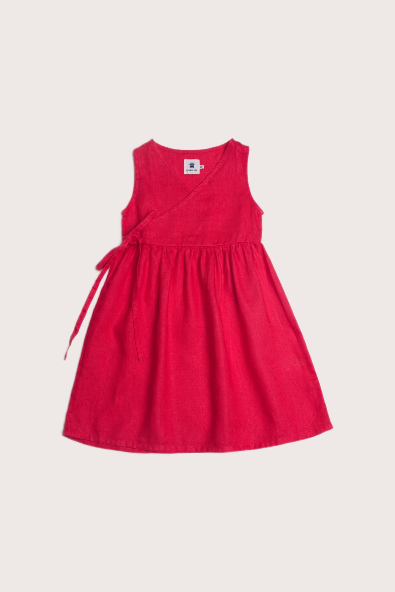 By The Sea Bali Ortun Linen Kids Dress in Red with a relaxed and elegant summer silhouette