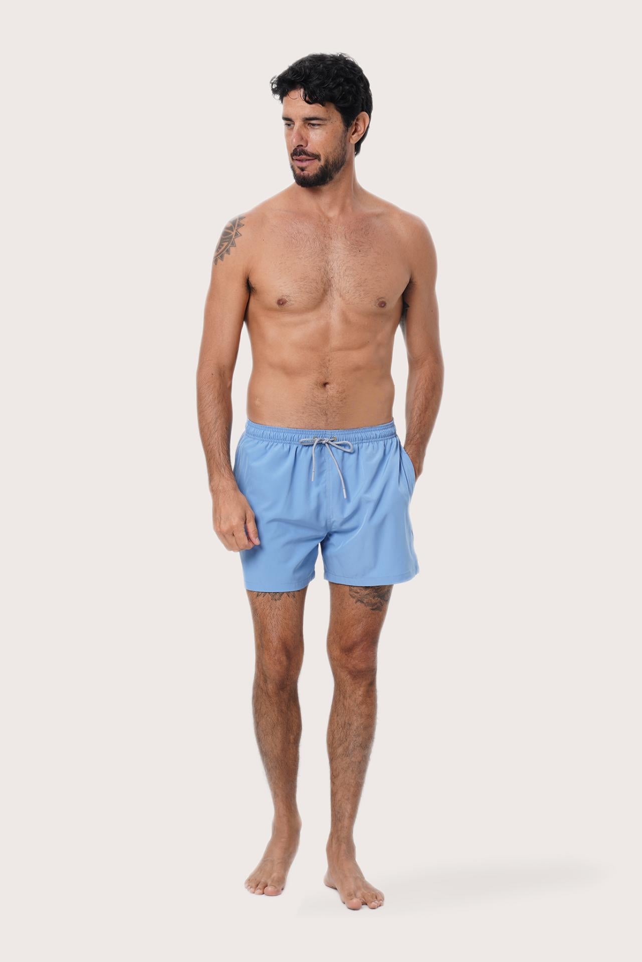 Fabric and stitching detail of the Light Blue Paco Swim Trunk by By The Sea Bali