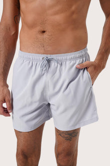 Side view of the Paco Swim Trunk in Light Grey with elastic waistband detail by By The Sea Bali
