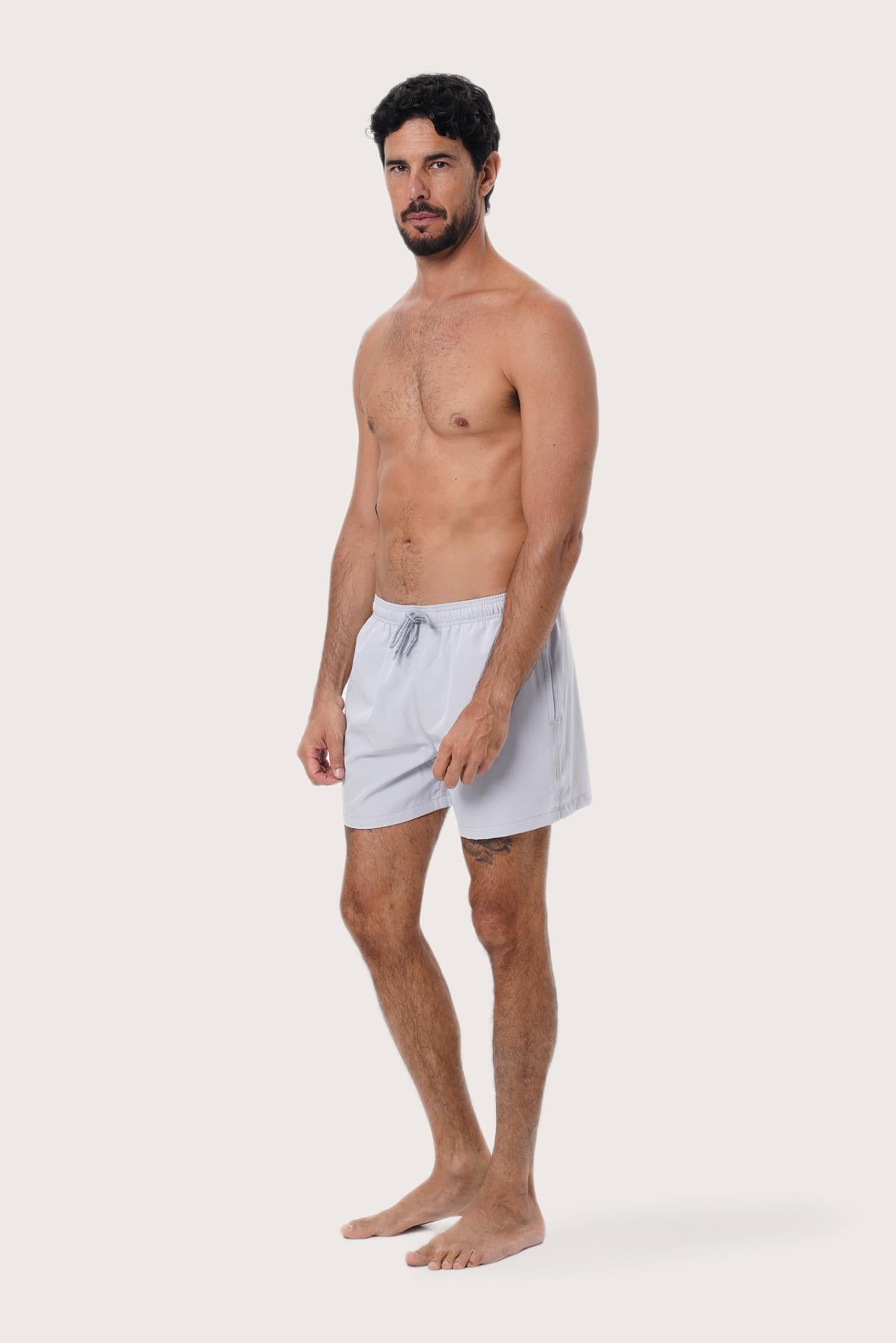 Front view of the Paco Swim Trunk in Light Grey by By The Sea Bali