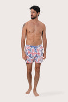 By The Sea Bali Paco Swim Trunk in Lobster and Sea White — quick-dry men's swim shorts in a playful nautical print