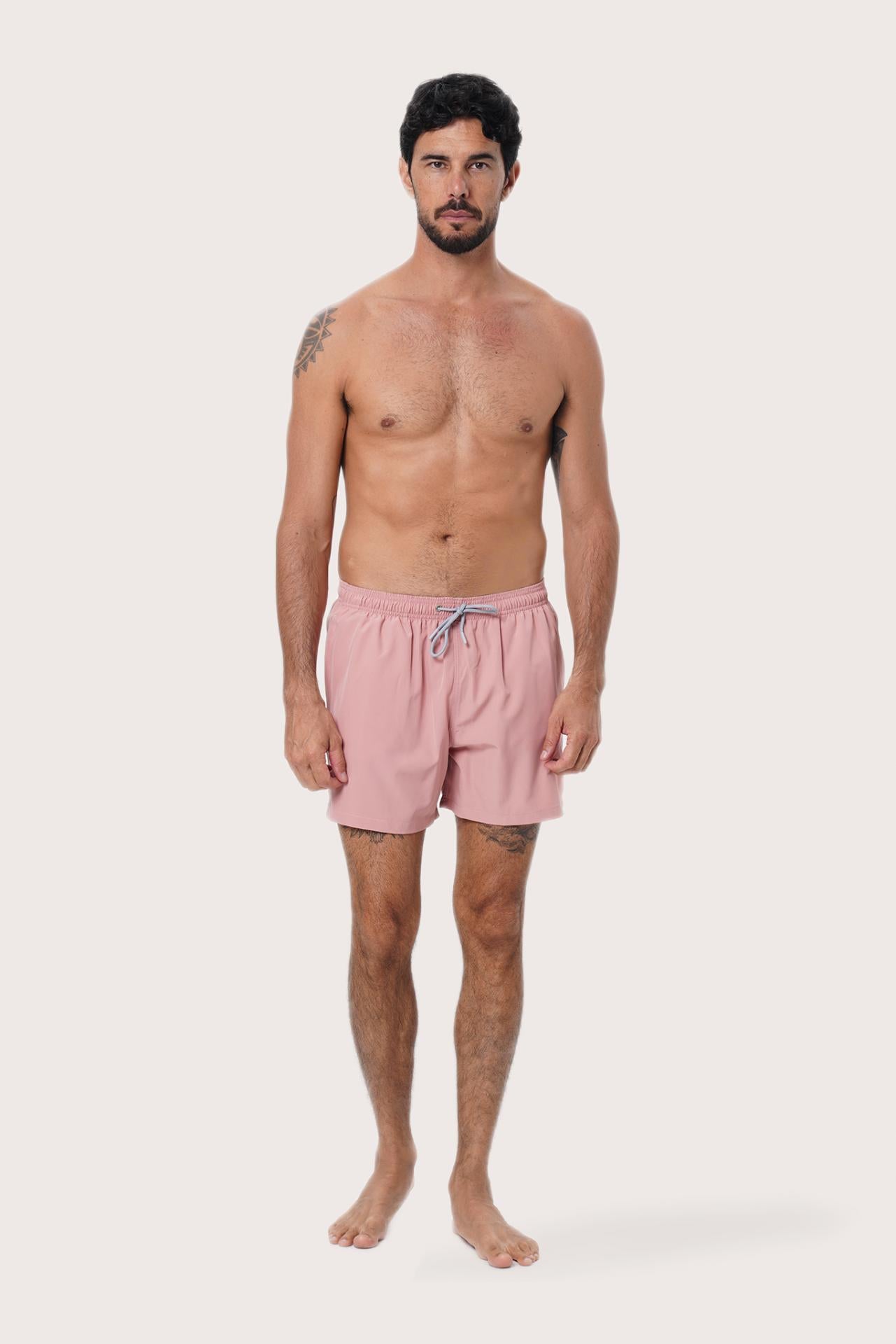 By The Sea Bali Paco Swim Trunk in Pastel Pink — quick-dry men's swim shorts in a soft solid tone
