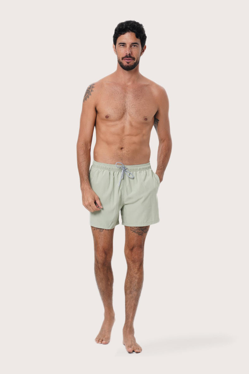 By The Sea Bali Paco Swim Trunk in Sage — quick-dry men's swim shorts in a soft solid tone
