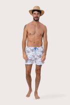 By The Sea Bali Paco Swim Trunk in Ship and Island Light Blue — quick-dry men's swim shorts in a nautical print