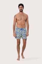 By The Sea Bali Paco Swim Trunk in Spring Flora Yellow Lime — quick-dry men's swim shorts in a vibrant floral print