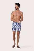 By The Sea Bali Paco Swim Trunk in Summer Palm Navy — quick-dry men's swim shorts in a tropical palm print