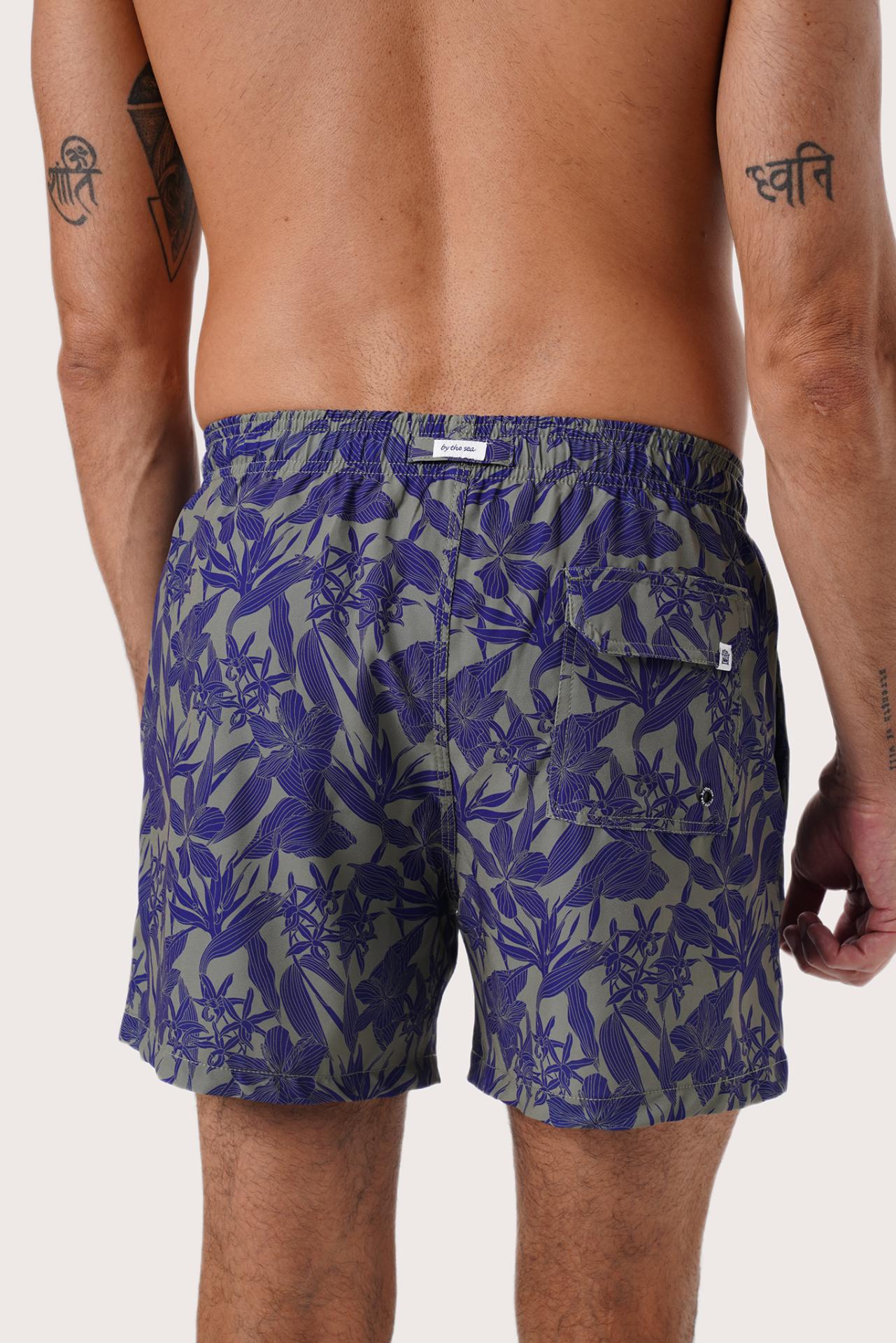Full view of the Tropic Garde Blue Paco Swim Trunk — vibrant resort swimwear by By The Sea Bali