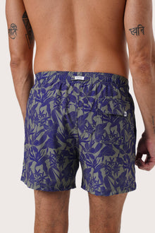 Full view of the Tropic Garde Blue Paco Swim Trunk — vibrant resort swimwear by By The Sea Bali