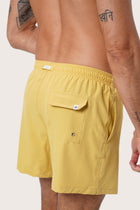 Back view of the Yellow Paco Swim Trunk showing the pocket detail by By The Sea Bali