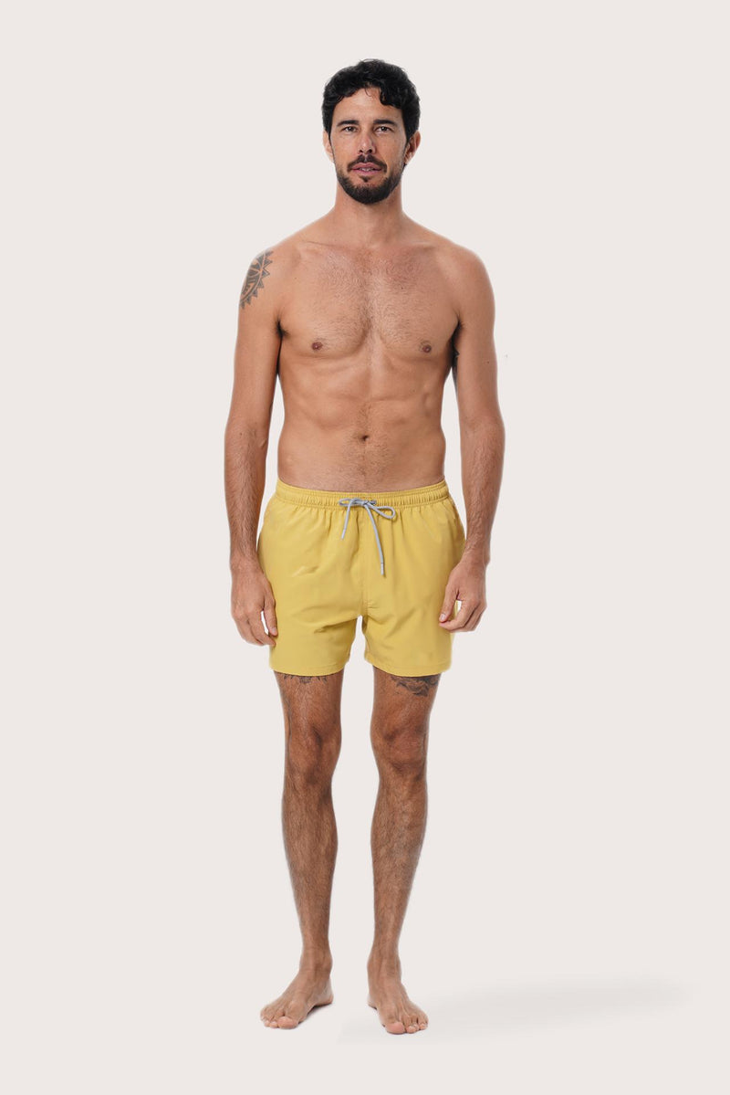By The Sea Bali Paco Swim Trunk in Yellow — quick-dry men's swim shorts in a bright solid tone