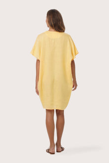 Back view of the Padar Linen Dress Lymun highlighting the garment shape and drape
