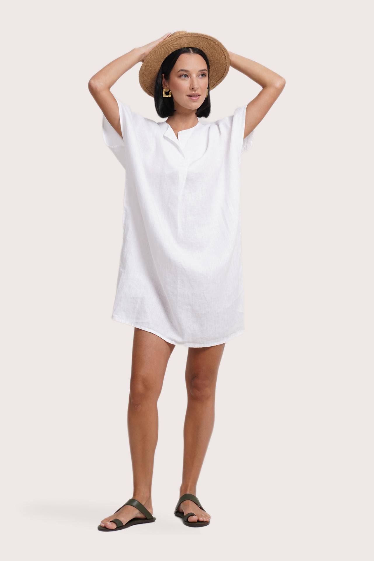 Front view of the Padar Linen Dress White showcasing its silhouette and relaxed fit