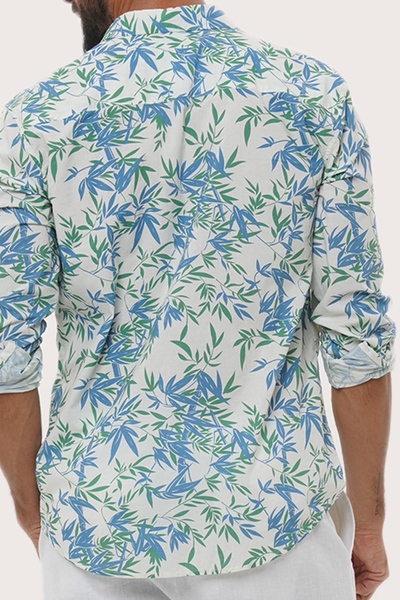 Men's resortwear styling featuring the Panta Cotton Shirt in Autumn Blue Bamboo Spring Blue by By The Sea Bali