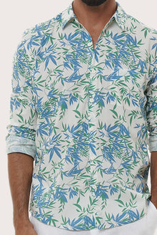 Collar and button-front detail of the Panta Cotton Shirt in Bamboo Spring Blue by By The Sea Bali