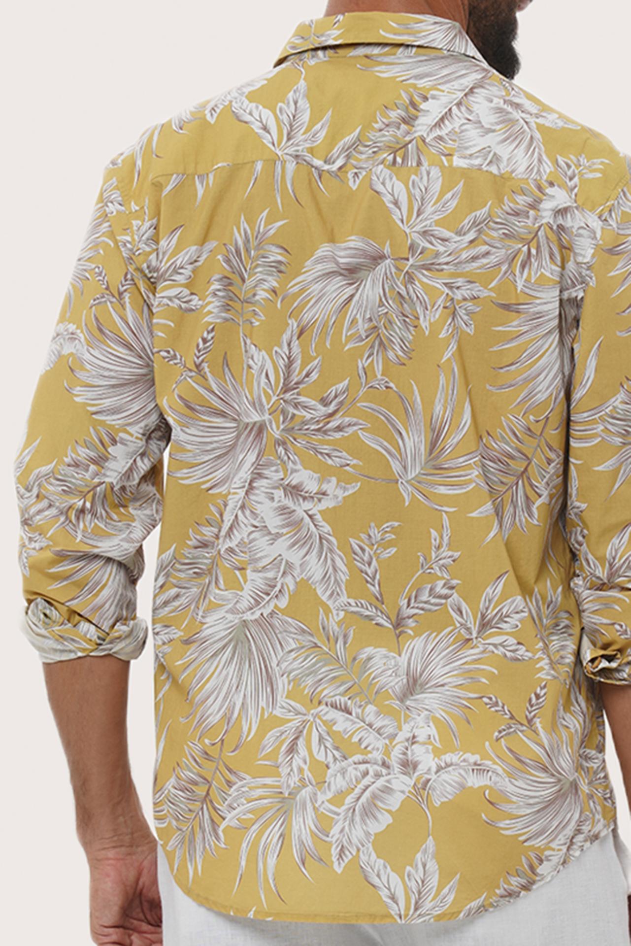 Men's resortwear styling featuring the Panta Cotton Shirt in Hibiscan Batik Yellow by By The Sea Bali