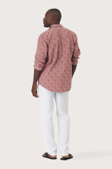 Back view of the Panta Cotton Shirt Summer Flora Spring Bliss Brick showcasing its tailored finish by By The Sea Bali