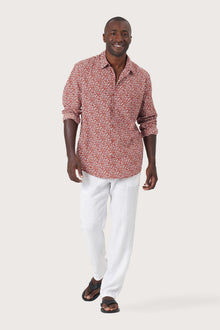 Front view of the Panta Cotton Shirt Summer Flora Spring Bliss Brick by By The Sea Bali, styled for effortless summer dressing