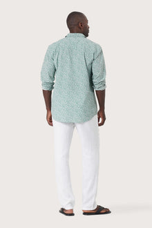 Back view of the Panta Cotton Shirt Summer Flora Spring Bliss Green showcasing its tailored finish by By The Sea Bali