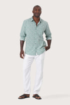 Front view of the Panta Cotton Shirt Summer Flora Spring Bliss Green by By The Sea Bali, styled for effortless summer dressing