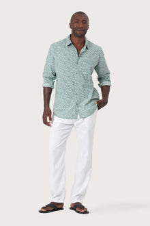 Front view of the Panta Cotton Shirt Summer Flora Spring Bliss Green by By The Sea Bali, styled for effortless summer dressing