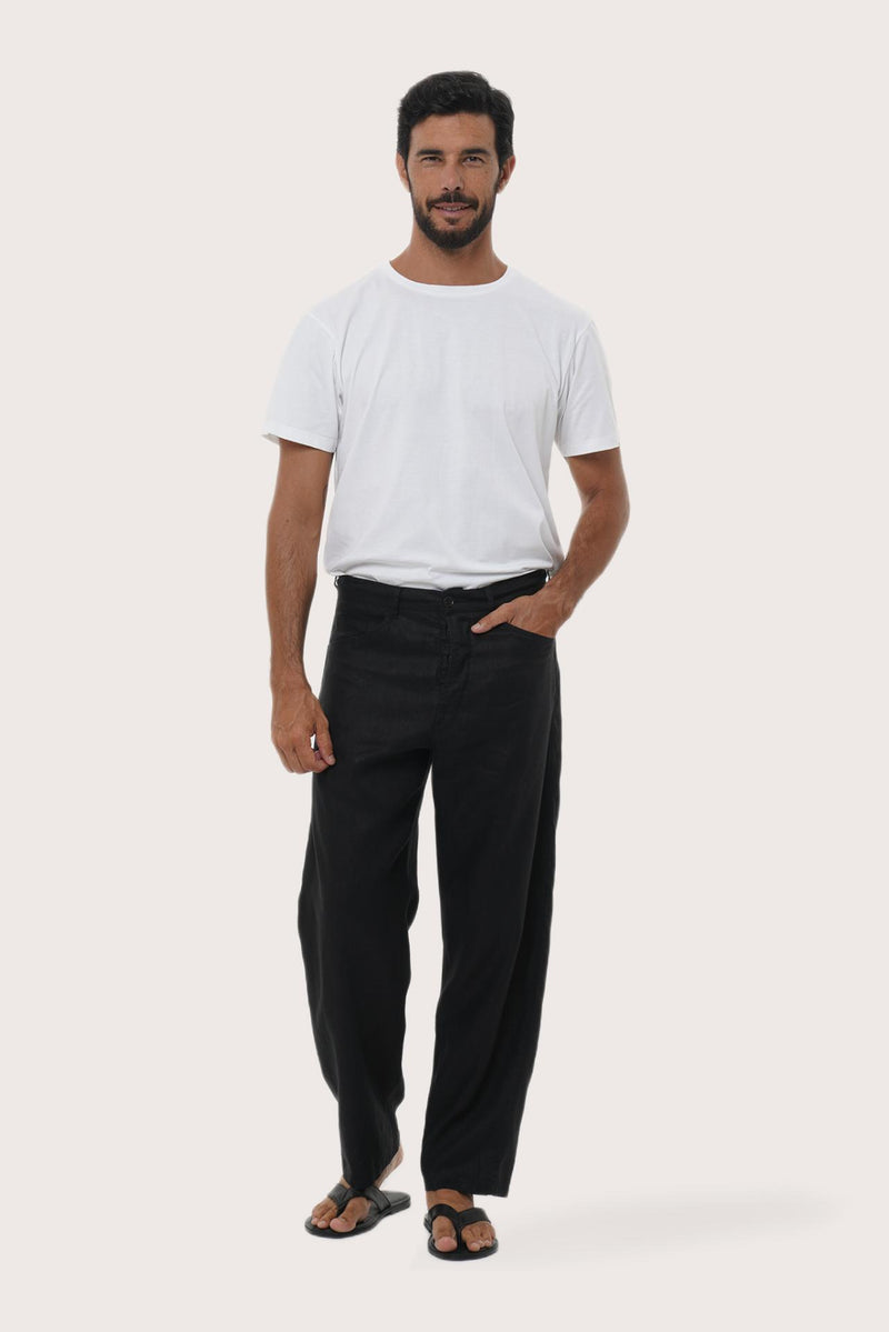 Side view of the Parha Linen Pant in Black by By The Sea Bali