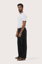 Breathable 100% linen pant in classic Black with double welt back pockets